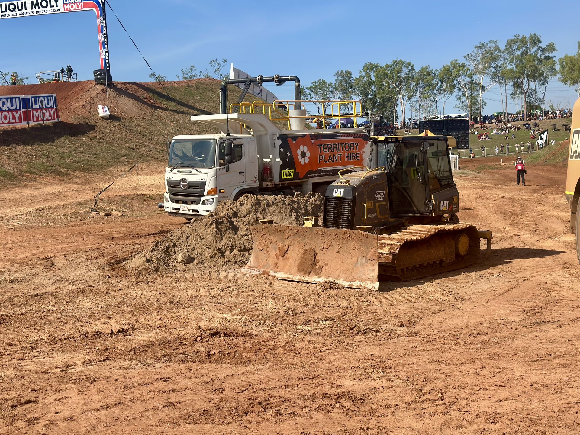 Dozer repairing the MXGP Darwin track between sessions Dozer repairing the MXGP Darwin track between sessions