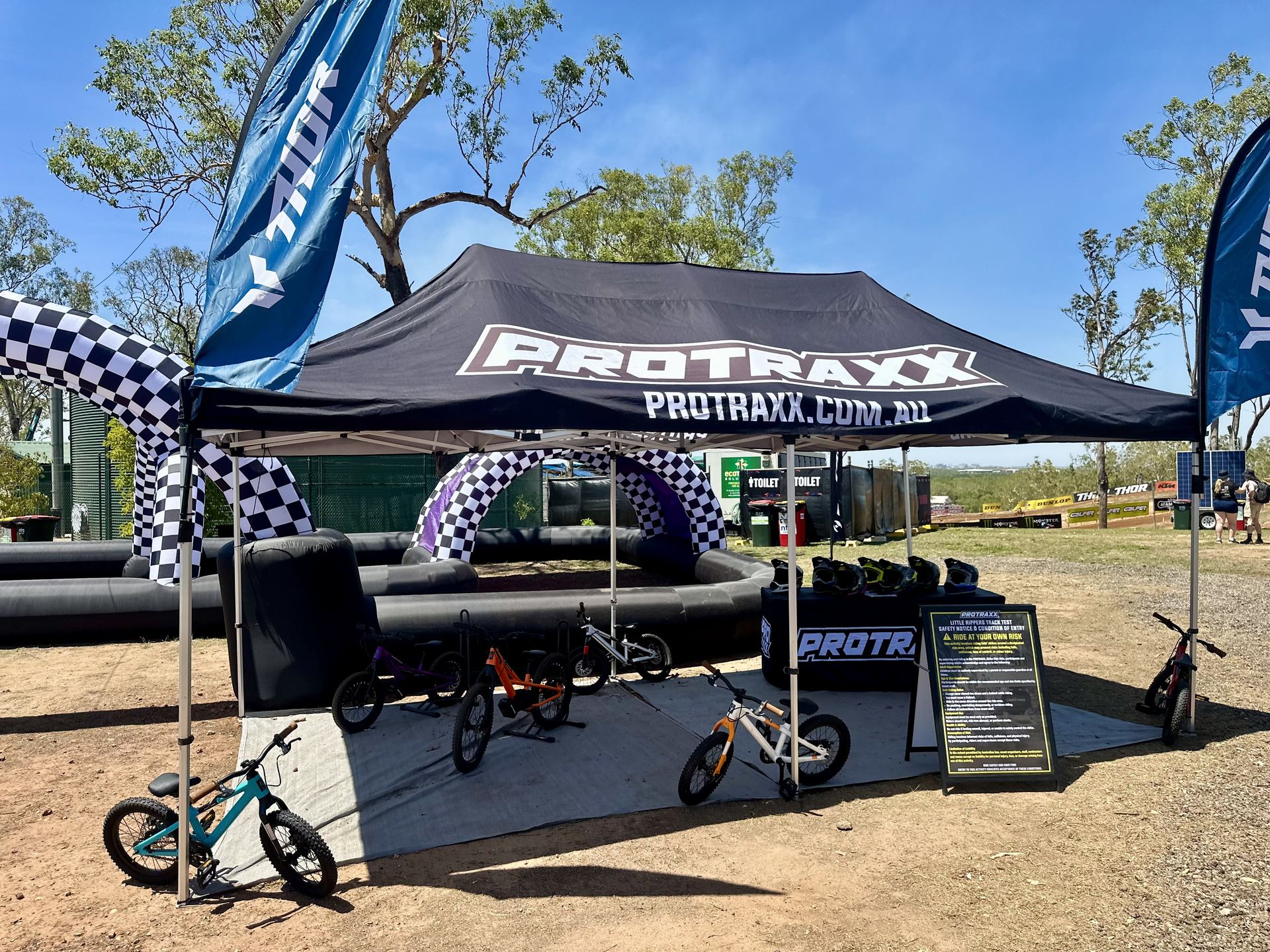 Protraxx activation tent with balance bikes at MXGP Darwin Protraxx activation tent with balance bikes at MXGP Darwin