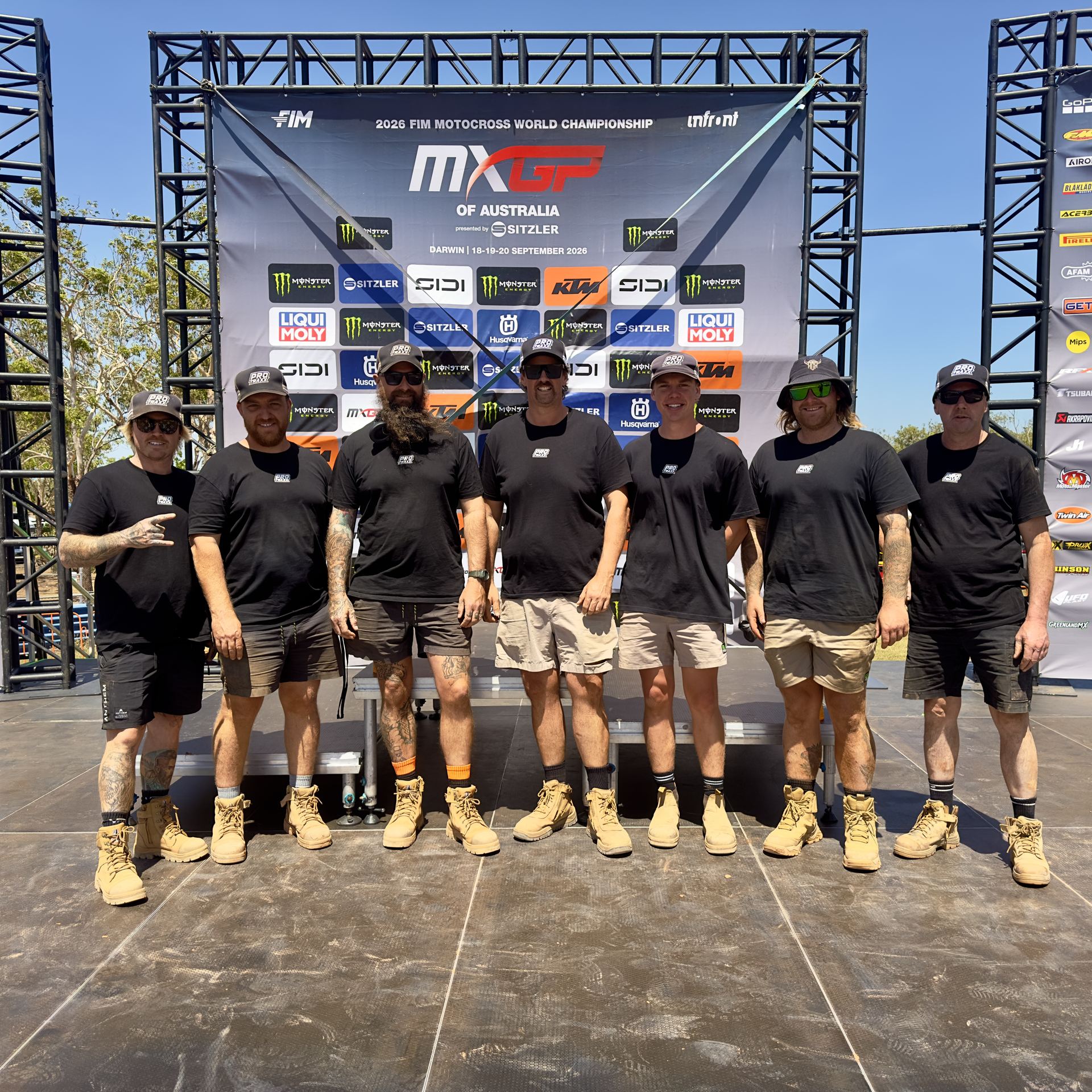 The Protraxx crew on the MXGP of Australia podium stage at Hidden Valley, Darwin