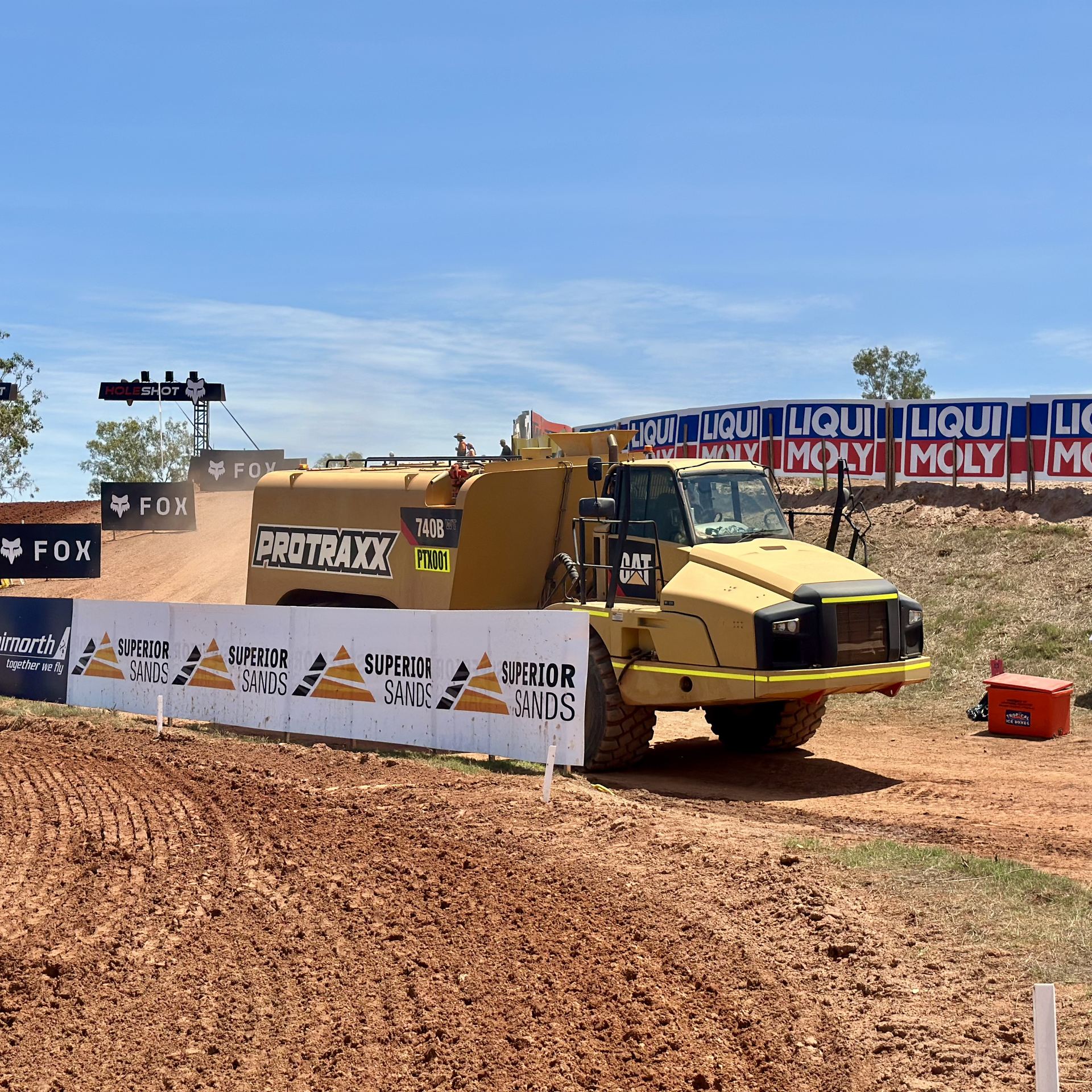 Protraxx-branded water cart at the Hidden Valley MXGP track Protraxx-branded water cart at the Hidden Valley MXGP track